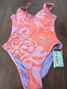 Trendyol Mujer Traje de Baño de Una Pieza Reino Unido 6 Tejido Acolchado Rosa y Naranja Reino Unido 6 - Imagen 1 de 12