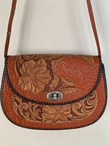 Cartera de cuero vintage de los años 70 con patrón floral usada en excelente estado - Imagen 1 de 10
