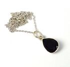 925 SOLID STERLING SILVER FACETED BLACK ONYX CHAIN PENDANT -18.8 INCH z598