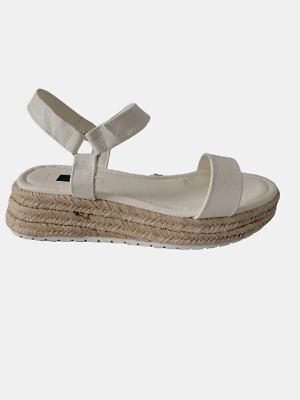 X M&S Women's Ankle Strap Flatform Open Toe Sandals White UK 5 #4497 • 27.01€