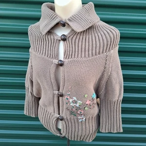 FREE PEOPLE Y2k Slim Fit Tan Short Sleeve Cardigan Sweater Flowers Large Top - Picture 1 of 8