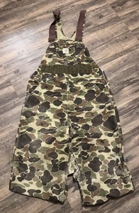 Vintage Carhartt BU103 Bib Overalls Duck Camo Hunting Made In USA Men's 38x34 - Picture 1 of 17