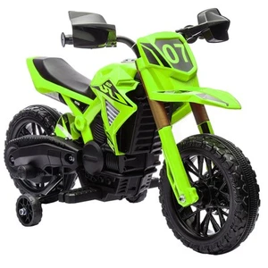 6V Kids Motorcycle with Training Wheels, Horn & Start Sound, Green - Picture 1 of 11