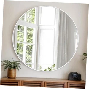 White Round Mirror 36 inch, Large Circle Wall-Mounted Bathroom Mirror with - Picture 1 of 7
