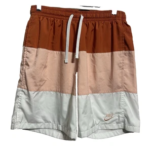Nike Mens Orange White Woven Colorblock Stripe  Shorts Swim Trunks Size Small - Picture 1 of 6