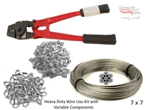 G316 Stainless Steel Wire Rope 3.2mm 7x7 Wire Use Kit 20M-70M Tool Crimp Thimble - Picture 1 of 12