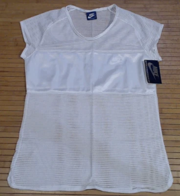 Camisa Nike De Colección Años 80 Para Mujer M Gris Swoosh Etiqueta Azul Sin Mangas Nueva Con Etiquetas Malla Blanca Foto 1 de 4