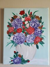 Handmade Painting Acrylic Wood Frame 20x16 Art Decor Vase Flowers Hydrangea
