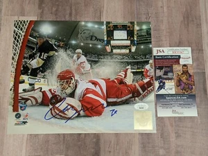 Archivo fotográfico firmado por JSA Chris Osgood 8x10 certificado de autenticidad Detroit Red Wings Islanders Blues B - Imagen 1 de 3