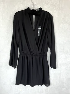 Krisa Long Split Sleeve Surplice Mini Cocktail Party Little Black Dress Size M - Picture 1 of 11