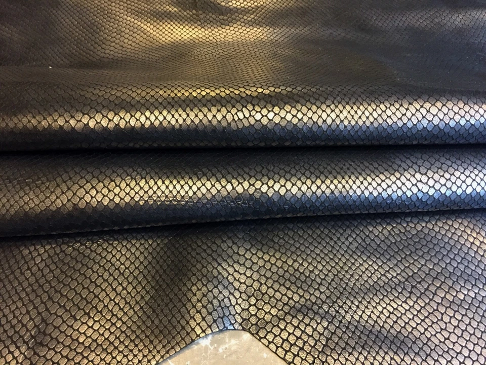 Metallic Genuine Leather Hides Snakeskin Embossed Craft Thin Upholstery Fabric - Image 1 of 4