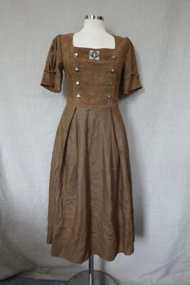 VESTIDO DE GAMUZA Y LINO TIROLESA original genuino - botones de peltre Reino Unido 10 en muy buena condición Foto 1 de 4