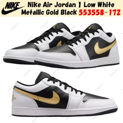 Nike Air Jordan 1 низкий белый металлик золото черный 553558-172 мужской размер - Изображение 1 из 4