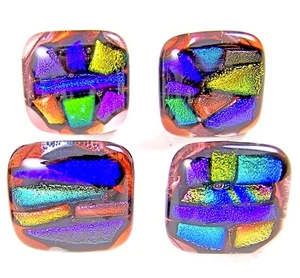 DICHROIC Glass Cabinet Knobs Drawer Pulls Burnt Orange Mosaic Kitchen Bathroom - Picture 1 of 12