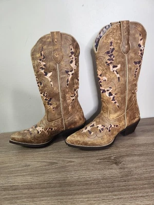 Botas femininas Laredo Western 6M Aphfricka estampa de leopardo incrustada cowboy [52132] - Imagem 1 de 4