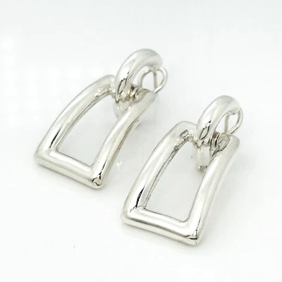 Tiffany & Co Silver Sculptural Open Rectangle Statement Earrings Italy 2002 - Image 1 of 4
