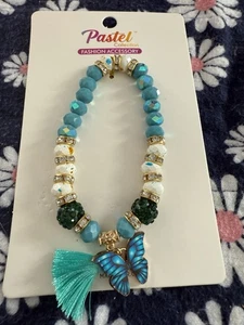 Bracciale espandibile in cristallo acqua, bianco, blu verde e oro - Foto 1 di 6