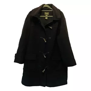 Vintage L.L. Bean Toggle Coat Hooded Wool Blend Black Women’s Size L - Picture 1 of 7