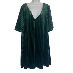 ModCloth Green Velvet Swing Dress Womens 2X Short Sleeve Striped Retro NWT - Picture 1 of 8