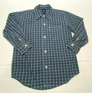 BOYS GAP KIDS NAVY BLUE PLAID BUTTON DOWN POCKET DRESS SHIRT SIZE XS 4 5 - Picture 1 of 1