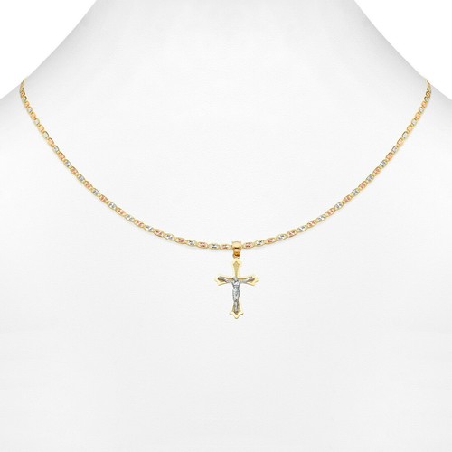 Ciondolo Ciondolo Crocifisso Oro Giallo Bianco 14k Cristo Croce Ciondolo Gratuito Catena Valentino