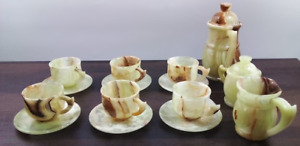 Set of 15 ~ Unique Decorative Handmade Onyx Tea Pot, Cups and Saucer Set -