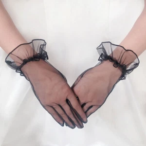 1 Paires Dentelle Nylon Femme Gants Doigt Complet Court Tulle Extensible .J - Foto 1 di 17