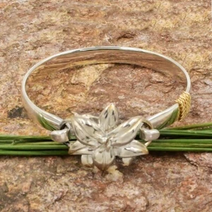 14k Yellow Gold & Sterling LeStage Flower Convertible Charms Bracelet 6" - Picture 1 of 5
