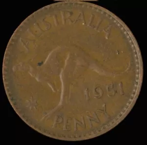 1951 Australia VF George VI Copper Penny - No Mintmark Melbourne Mint Coin issue - Picture 1 of 2