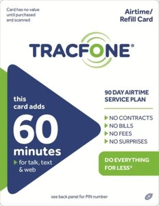 Recharge TracFone 60 -- 60 minutes/90 jours NEUF 90 jours ajouté neuf IMMÉDIAT - Photo 1 sur 1