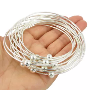 Large Hallmarked Sterling 925 Silver Multi Circle Ball Bead Bangle Gift Boxed - Picture 1 of 6