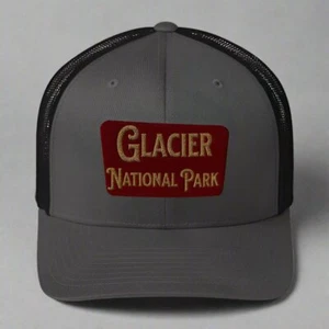 Glacier Embroidered National Park Sign Trucker Hat - Picture 1 of 15