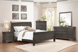 NEW Queen King Twin Full 5PC Gray Sleigh Bed Set Classic Traditional B/D/M/N/C - Picture 1 of 14