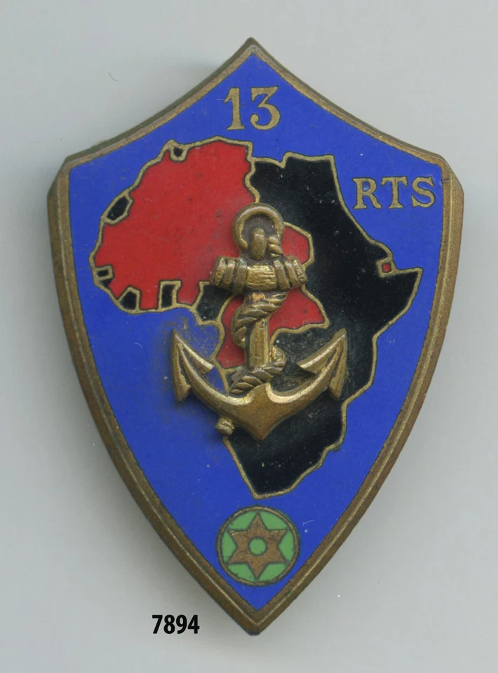 Insigne troupes coloniales, 13  Rgt. de Tirailleurs Sénégalais, ( petite ancre ) - Photo 1/1