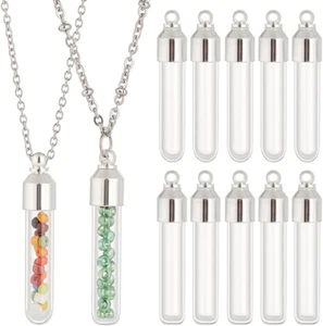 12 Sets Glass Vial Pendant with Screw Cap, Hanging Pendant Wish Bottles 1.3 Inch - Picture 1 of 6