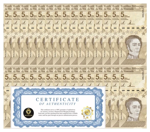 Venezuela 5 Digitales banknotes 2021 qty 30 UNC 5 million bolivars New COA Cover