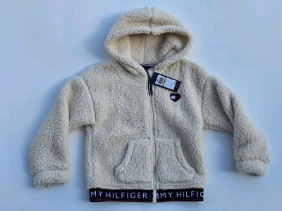 Jaqueta Tommy Hilfiger Sherpa com capuz zíper coração pequena (7) casaco peludo creme - Imagem 1 de 4