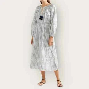LoveShackFancy Embroidered Midi Dress Size Medium Eyelet Coastal Beach Boho NEW - Picture 1 of 14