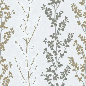 Galerie Wallcoverings Branches Wallpaper Roll –Gold/Silver/White– 32.8’L x 21”W - Picture 1 of 1