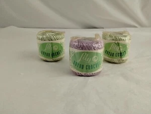 Vintage LILY MILLS Rayon Crochet 125 Yards Each Purple & Green - Lot of 3 - Picture 1 of 8