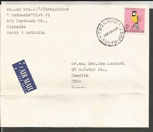Australia 1965 airmail cover - Tusmore to USA 2/- Golden Whistler solo usage - Picture 1 of 2