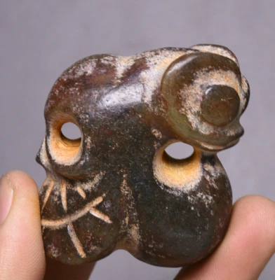 Colgante Cabeza Calavera Gancho Dargon Jade Yu Cerdo Hetán Antiguo Cultura Hongshan China 5CM Foto 1 de 4