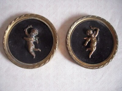 PAIRE DE MEDAILLONS ANCIENS FIGURANT DES ANGELOTS - Photo 1/4