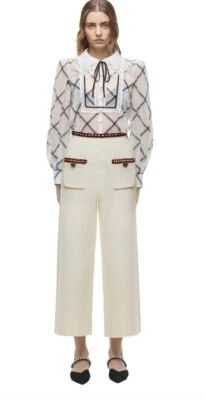 Новый с Ярлыками автопортрет украшенный вафли трикотажа широкие брюки в слоновой кости XS $400 - Изображение 1 из 4