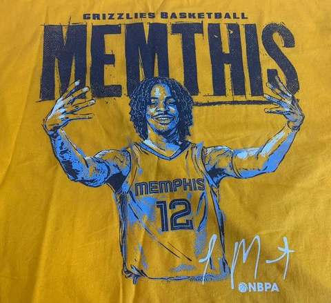 Ja Morant #12 Memphis Grizzlies Yellow T-Shirt Size Large Official NBA New Tags Cover