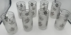VTG Libbey Frosted Silver Leaf Drinking Glasses 5-5/8" - Set of 8 - 1960's - Picture 1 of 7