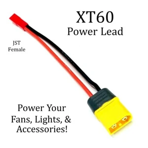 RCP-JRJST XT60 Male to JST Female Power Lead For Fans, Lights, Accessories - Picture 1 of 21