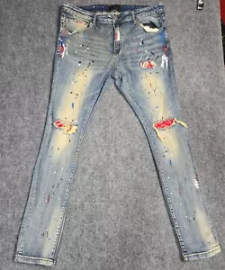 Tulones Jeans Herren 42x33 Distressed Skinny Farbspritzer Denim Stretch Hip Hop - Bild 1 von 11