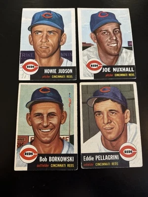 1953 Topps бейсбол лот из 4 Dif. VG до EX. Joe Nuxhall. Без складок. Все красные. - Изображение 1 из 2