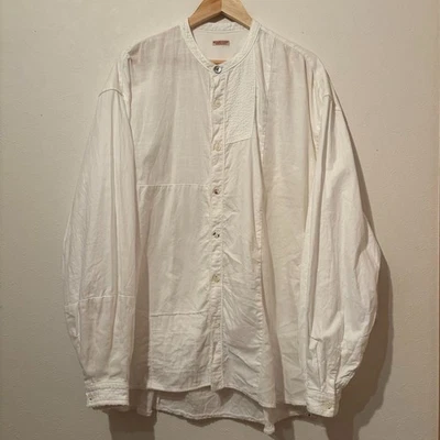 Camisa KAPITAL Algodón Lino Retazos Cuello Banda Katmandú Manga Larga Blanca Excelente Foto 1 de 4